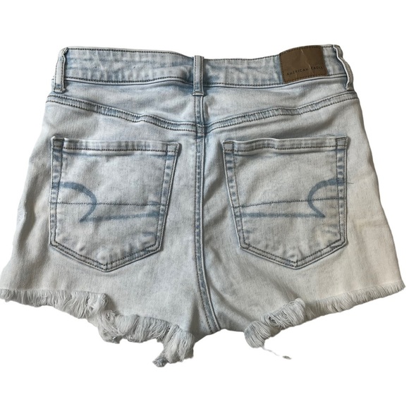 AMERICAN Eagle Light Wash Hi-Rise Shortie Denim Shorts 2 Distressed Cut Off - Picture 2 of 9